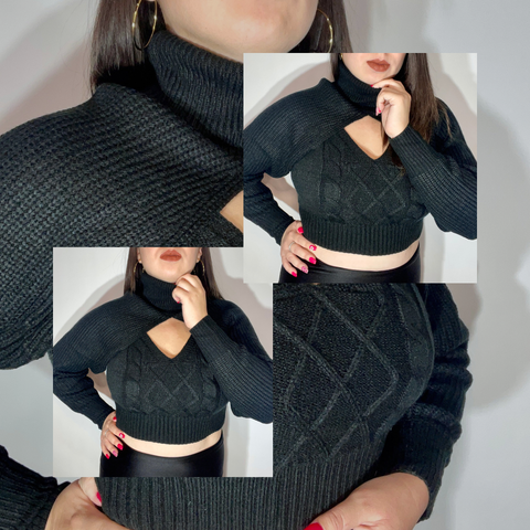 Sweater Manga Top Negro