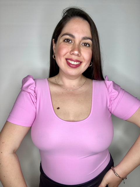 Body Escote U Manga Corta Princesa Rosado