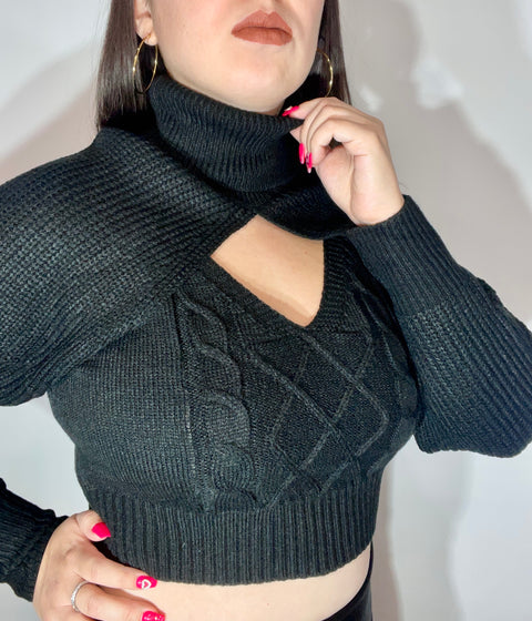 Sweater Manga Top Negro