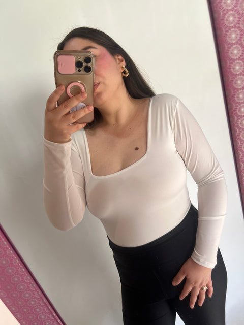 Body Doble Escote Cuadrado Blanco Invierno