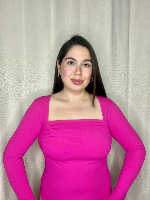 Body Escote Cuadrado Arrugado Fucsia