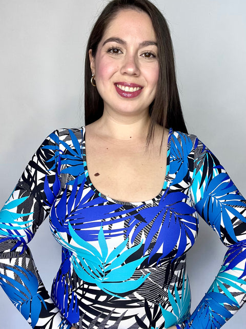 Body Doble Escote Redondo Manga Larga Mix Azul