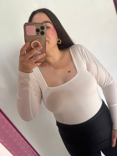Body Doble Escote Cuadrado Blanco Invierno