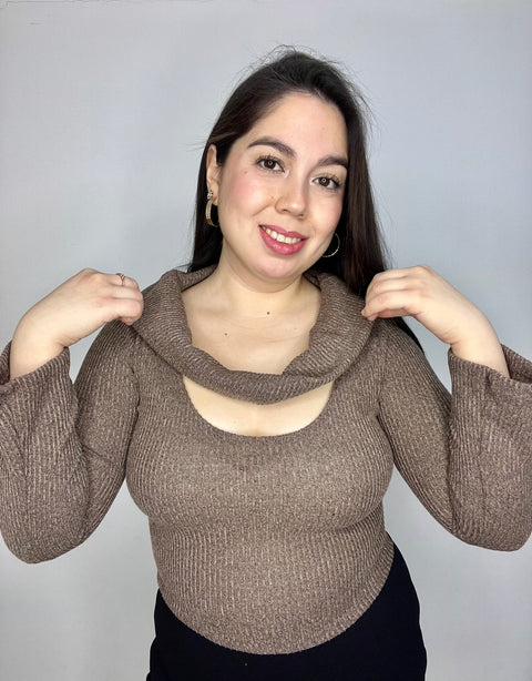Top Cuello Ojal Café Arena