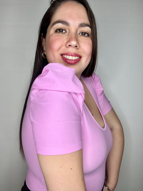 Body Escote U Manga Corta Princesa Rosado