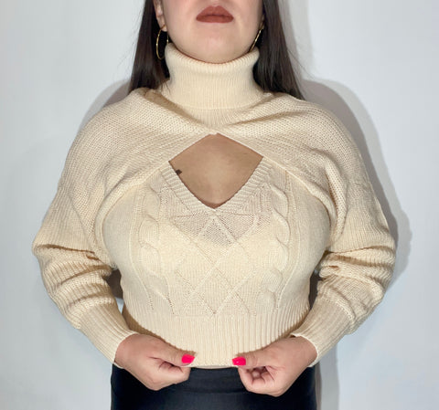 Sweater Manga Top Blanco Invierno