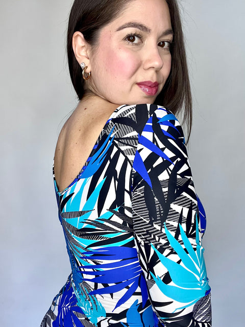 Body Doble Escote Redondo Manga Larga Mix Azul