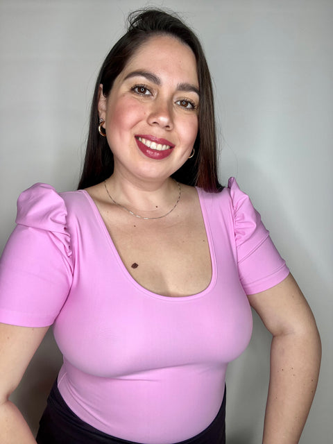 Body Escote U Manga Corta Princesa Rosado