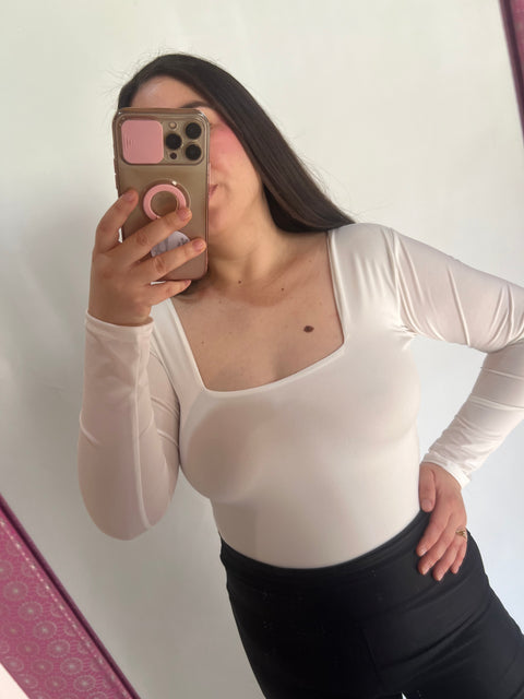 Body Doble Escote Cuadrado Blanco Invierno