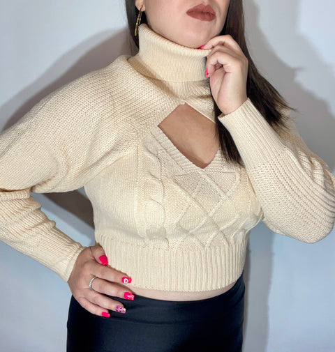 Sweater Manga Top Blanco Invierno