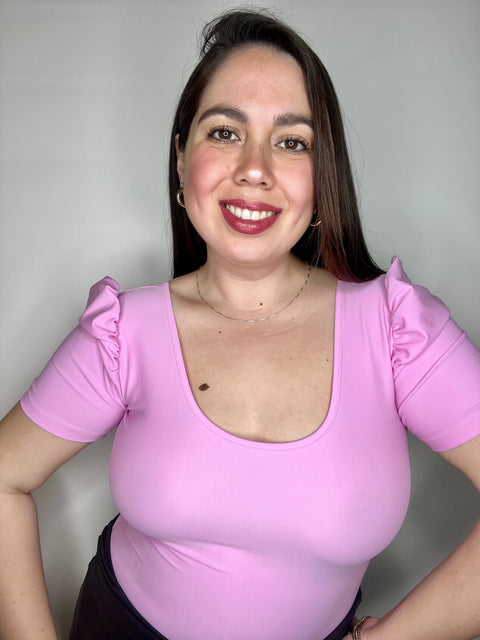 Body Escote U Manga Corta Princesa Rosado