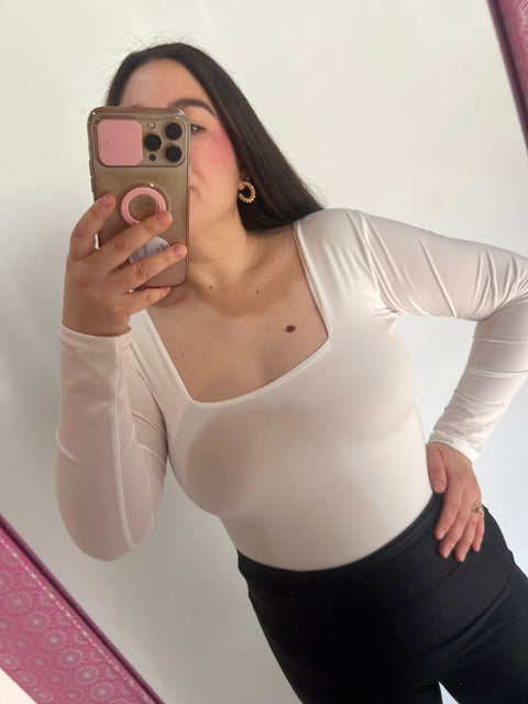Body Doble Escote Cuadrado Blanco Invierno