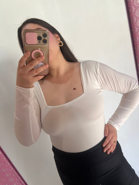 Body Doble Escote Cuadrado Blanco Invierno