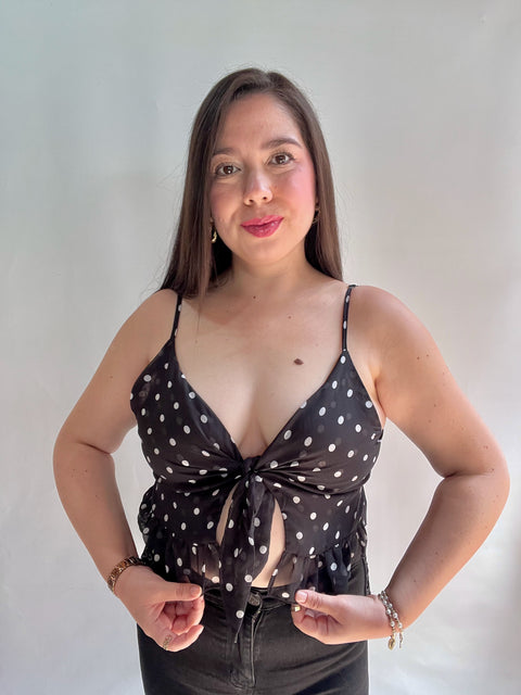 Blusa de Lunares Negra Vuelos