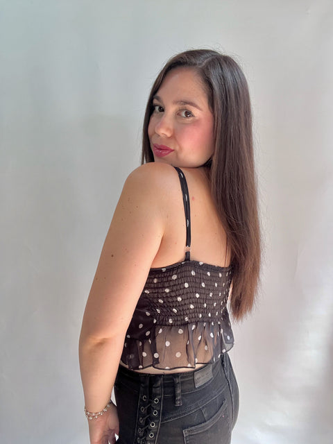 Blusa de Lunares Negra Vuelos