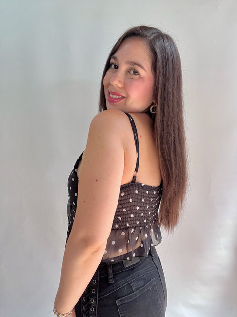 Blusa de Lunares Negra Vuelos
