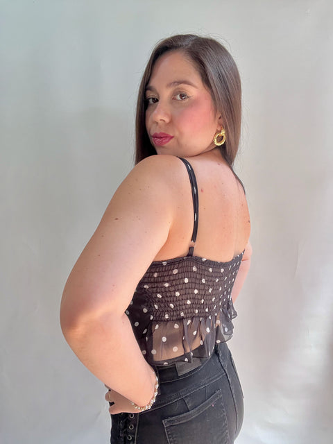 Blusa de Lunares Negra Vuelos