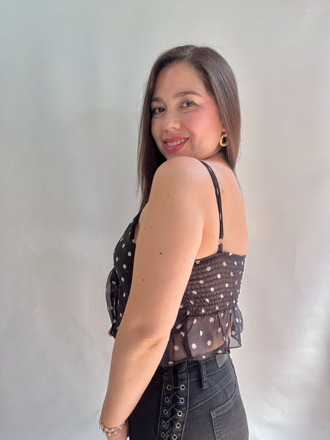 Blusa de Lunares Negra Vuelos