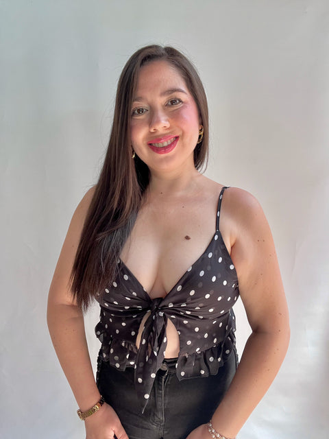 Blusa de Lunares Negra Vuelos