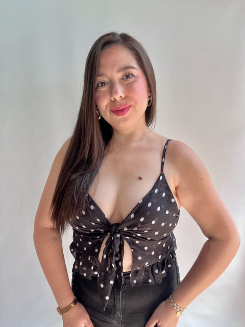 Blusa de Lunares Negra Vuelos