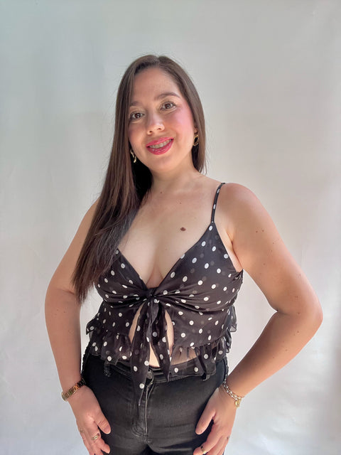 Blusa de Lunares Negra Vuelos