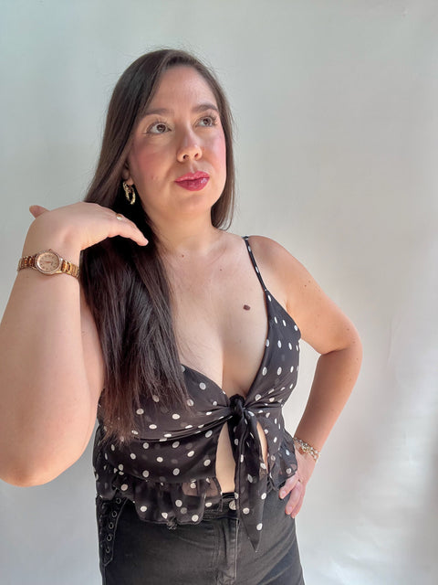 Blusa de Lunares Negra Vuelos