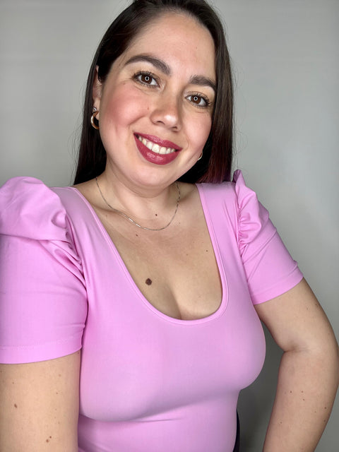 Body Escote U Manga Corta Princesa Rosado