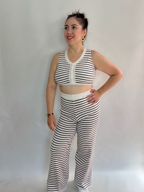 Conjunto Martina Rayas Blanco Gris