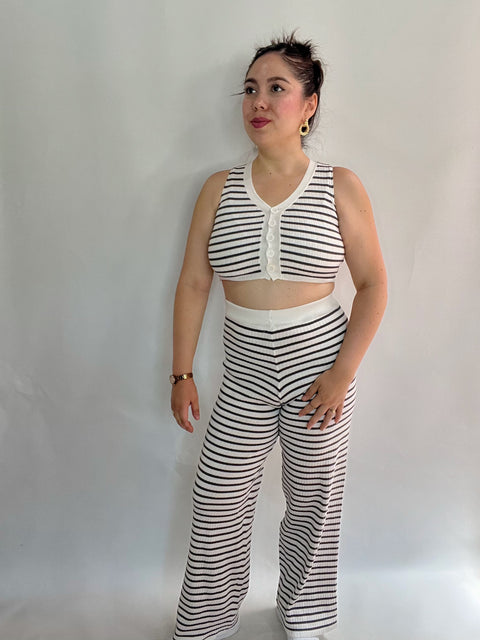 Conjunto Martina Rayas Blanco Gris