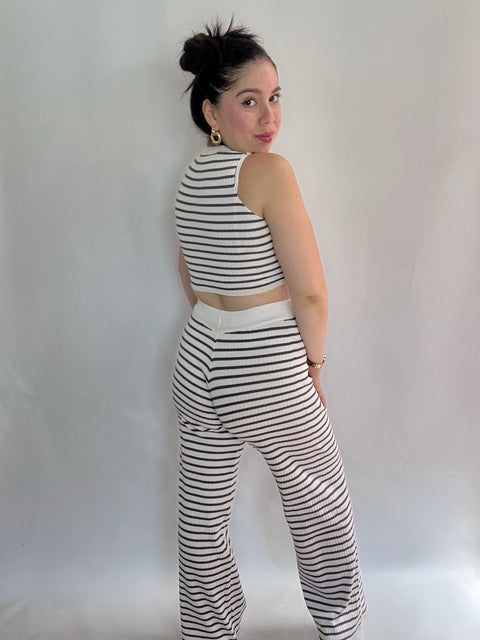Conjunto Martina Rayas Blanco Gris