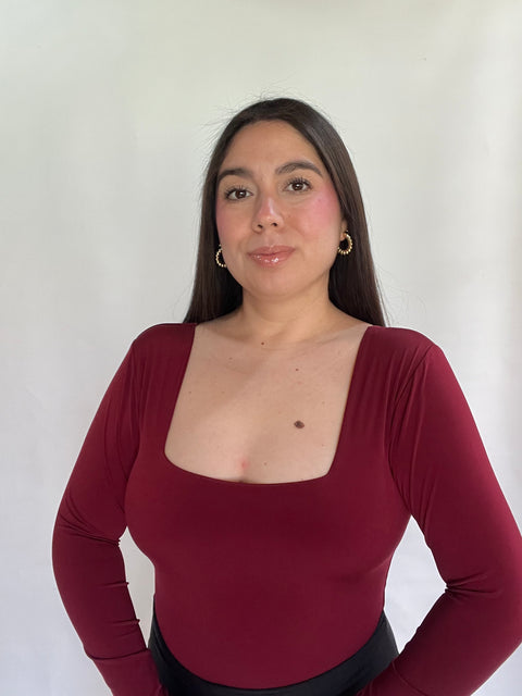 Body Doble Escote Cuadrado Burdeo