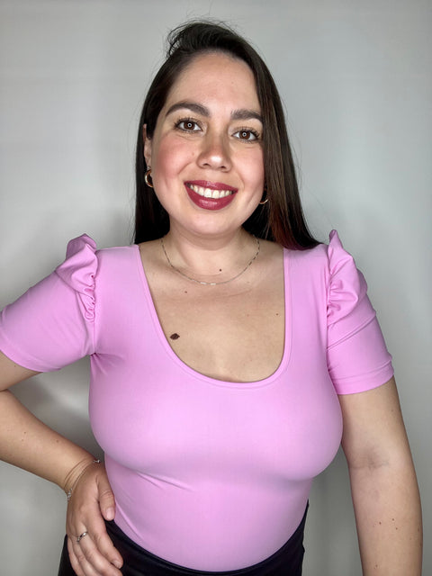 Body Escote U Manga Corta Princesa Rosado