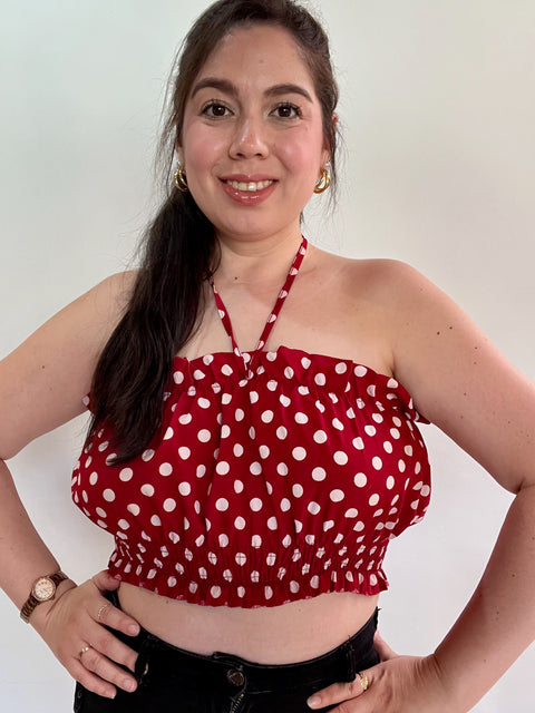 Top Rojo Lunares Strapless