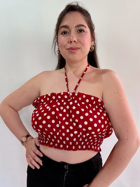 Top Rojo Lunares Strapless