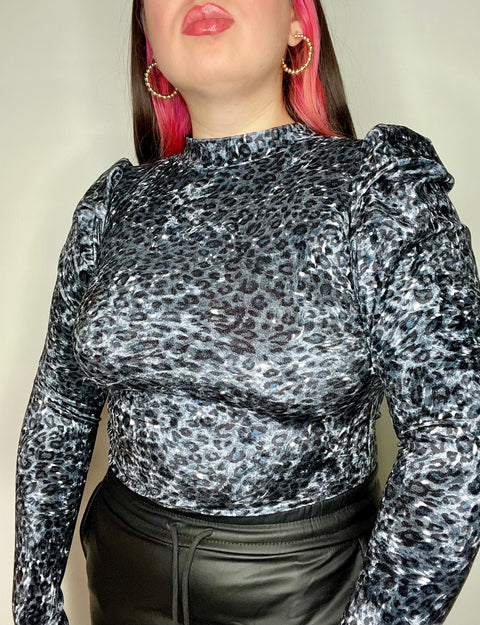 Body Beatle Princesa Leopardo Gris Terciopelo